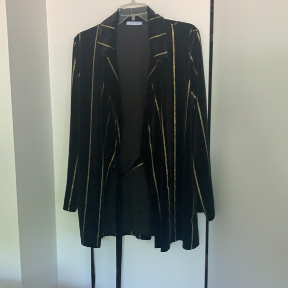 Zara Black Velvet Belted Blazer With Gold Stripes - Picture 14 of 14